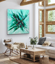 Load image into Gallery viewer, "Heavenly" by Tony Hammer. 36x36 original abstract expressionist painting. Museum-quality acrylic on canvas for elite collections in New York, Chicago, and South Florida. Featuring vibrant emerald greens and spiritual energy from the Hammer Fine Art legacy.