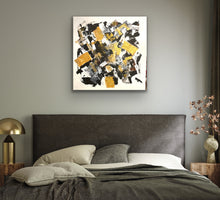 Load image into Gallery viewer, Abstract art piece on a wall above a bed in a bedroom setting.