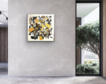 Load image into Gallery viewer, Abstract art piece on a wall in a modern interior setting with a view of greenery outside.
