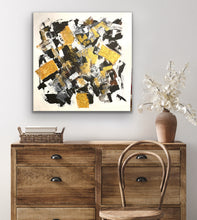 Load image into Gallery viewer, Abstract art piece on a wall above a wooden console table with a chair and vase.