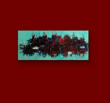 Load image into Gallery viewer, Abstract painting of a cityscape on a red background