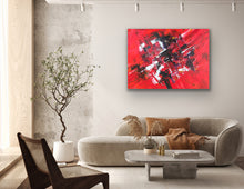 Load image into Gallery viewer, Modern living room with a red original abstract painting on the wall