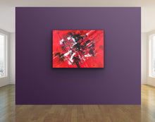 Load image into Gallery viewer, Abstract painting on a purple wall in a room with large windows.