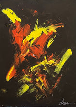 Load image into Gallery viewer, Abstract art with yellow, red, and brown colors on a black background