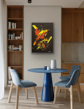 Load image into Gallery viewer, Modern interior with a Limited Edition Artwork by Tony Hammer blue dining table and chairs, and bookshelf.