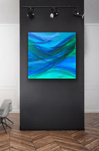 Load image into Gallery viewer, Abstract artwork on a black wall with a chair and floor visible