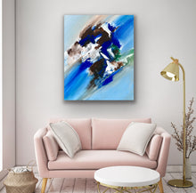 Load image into Gallery viewer, Abstract painting on a wall above a pink sofa in a living room.