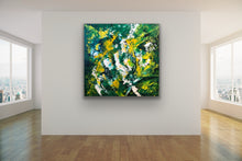 Load image into Gallery viewer, Abstract painting on a white wall with large windows in a room.