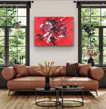 Load image into Gallery viewer, Modern living room with a brown leather sofa, and original abstract red painting, from Tony Hammer.