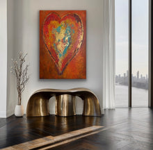 Load image into Gallery viewer, "Passionate Heart" by Tony Hammer – 48x30 original abstract expressionist painting. Investment-grade fine art anchoring elite private collections in New York, Chicago, and South Florida. Hammer Fine Art national legacy.