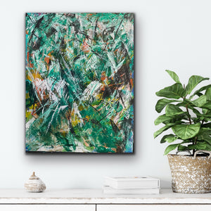 "La jungla": Acrílico abstracto original sobre lienzo del artista Tony Hammer
