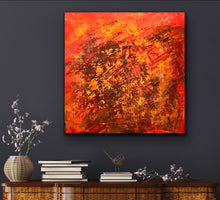 Load image into Gallery viewer, Tony Hammer original 36x36 abstract acrylic painting 'The Unknown' with vibrant orange and dark palette knife textures."