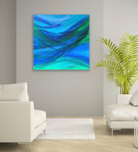 Load image into Gallery viewer, "Ethereal" by Tony Hammer: Original Modern Abstract Artwork. 36x36 investment-grade painting with an oceanic feel in smooth blue and emerald.