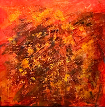 Load image into Gallery viewer, "The Unknown "  36x36 Original painting with a powerful presence, layed orange tones &amp; dark accents  